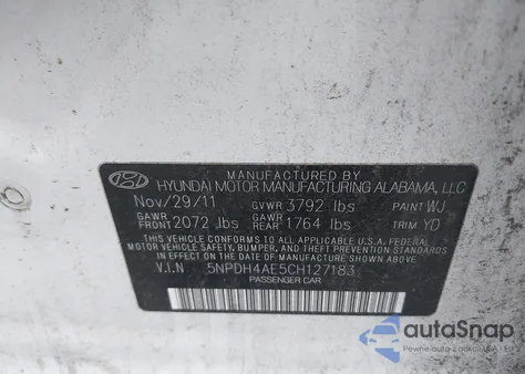 2012 Hyundai Elantra Limited z USA, uszkodzony, nr VIN 5NPDH4AE5CH127183